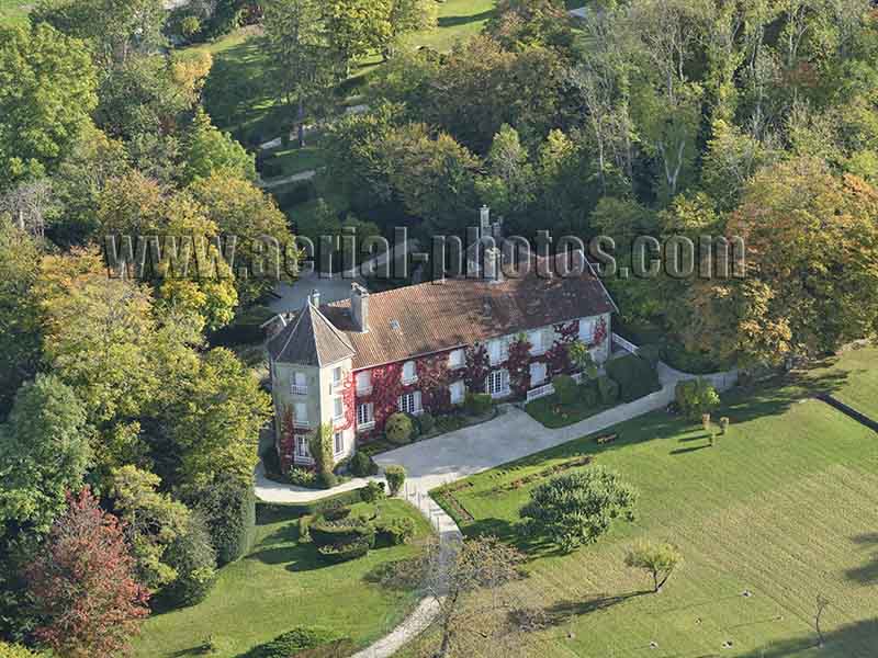 Aerial photo of Charles de Gaulle's home in Haute-Marne, Grand Est, France. Vue aérienne.