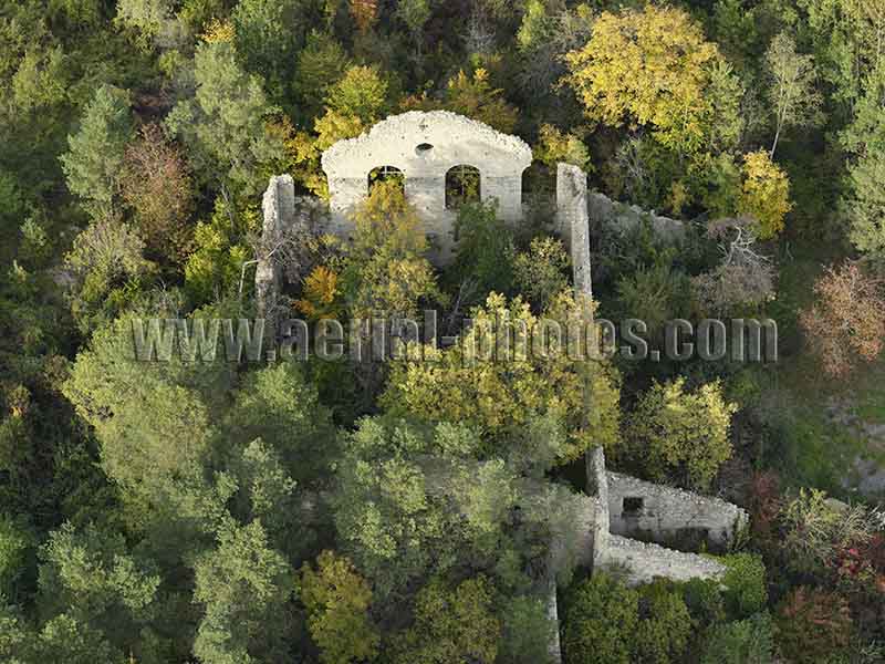 Aerial photo of an abandoned building in Aube, Grand Est, France. Vue aérienne.