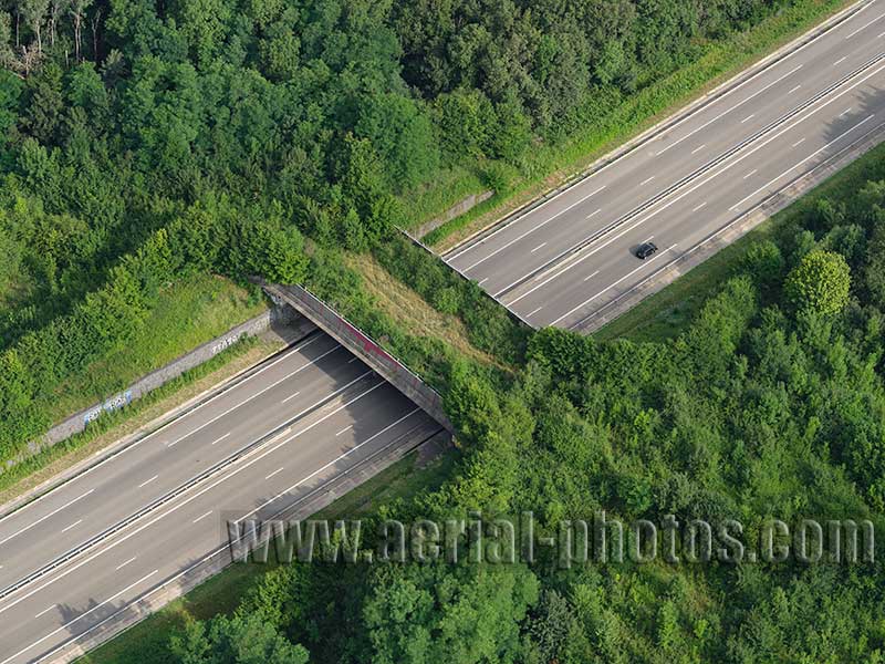 Aerial photo of a wildlife crossing in Epfig, Bas-Rhin, Alsace, Grand Est, France. Vue aérienne.