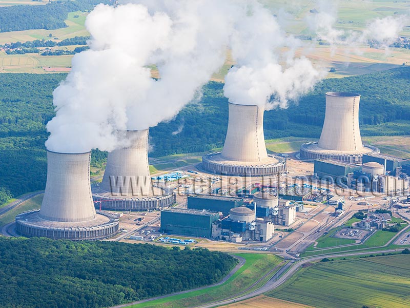 Aerial photo of Cattenom Nuclear Power Plant in Moselle, Lorraine, Grand Est, France. Vue aérienne. Centrale nucléaire.