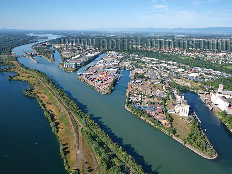 Aerial photo of the Port of Strasbourg in Bas-Rhin, Alsace, Grand Est, France. Vue aérienne.
