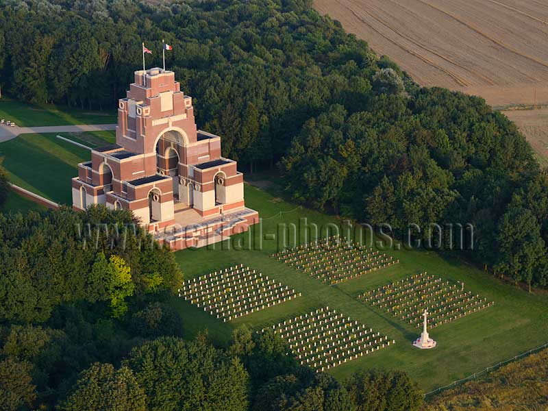 AERIAL VIEW photo of Thiepval Memorial, Somme, Picardy, Hauts-de-France, France. VUE AERIENNE Picardie.