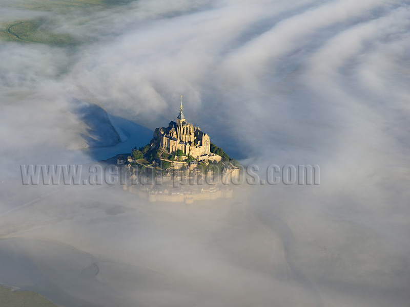 AERIAL VIEW photo of Mont Saint-Michel abbey, Normandy, France. VUE AERIENNE abbaye, Normandie.