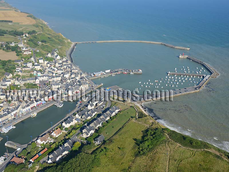 AERIAL VIEW photo of Port-En-Bessin-Huppain, Normandy, France. VUE AERIENNE.
