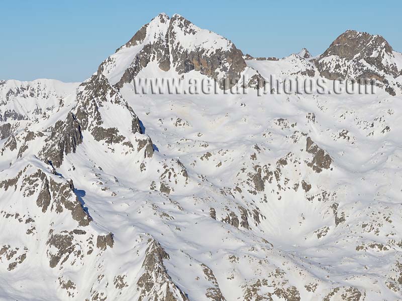 Aerial view of Cime du Gélas in the Mercantour Alps, France. Vue aérienne.