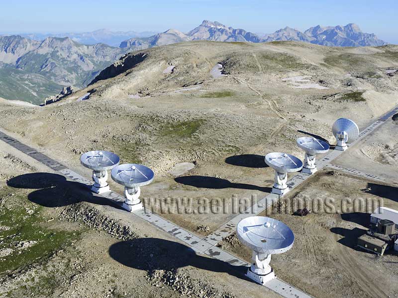 Aerial view of the Interferometer on the Bure Plateau in the Dévoluy Massif in the French Alps. Vue aérienne.