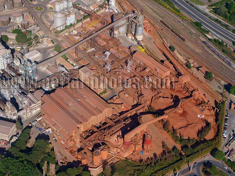 Aerial view of Alteo Factory in Gardanne, Provence, France. Vue aérienne.