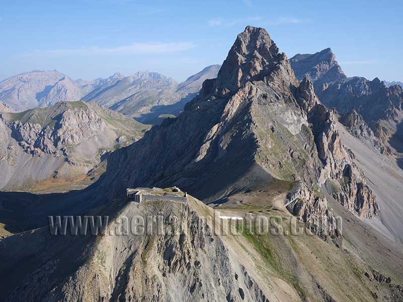 Aerial view of a military fort in the Alps. Viraysse, France. Vue aérienne.