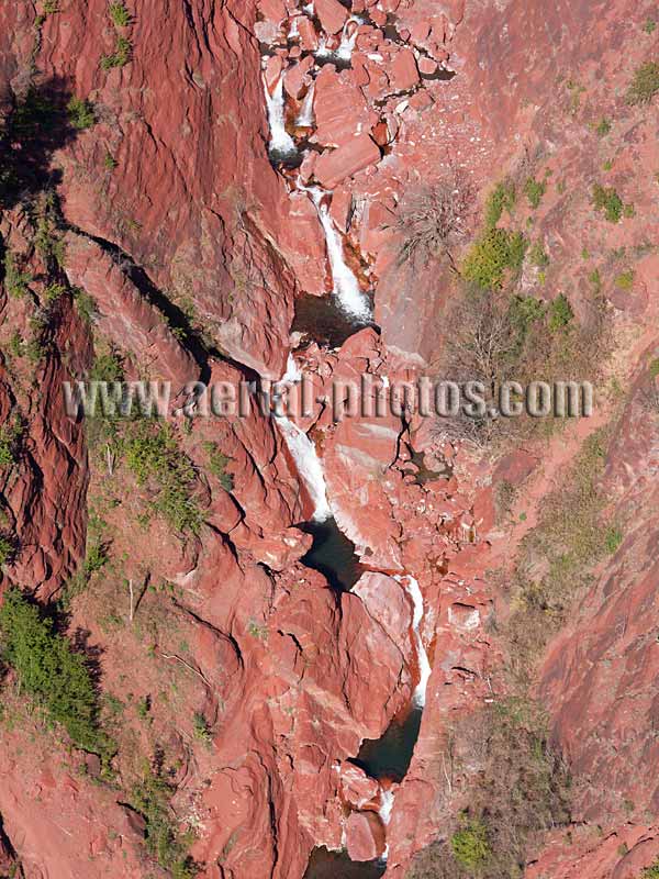 Aerial view of waterfalls in the Cians Gorge, Alpes-Maritimes, France. Vue aérienne.