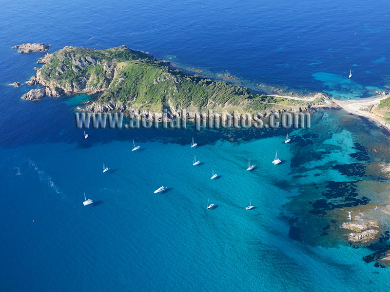Aerial view of a peninsula named Cap Taillat on the French Riviera. Vue aérienne, Côte d'Azur.