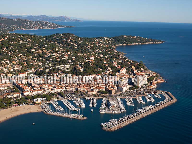 AERIAL VIEW of a marina, Sainte-Maxime, French Riviera, France. VUE AERIENNE port de plaisance, Var, Côte d'Azur.