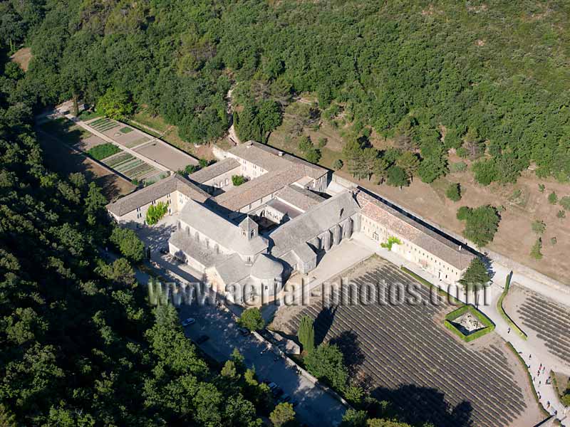 Aerial view of Sénanque Abbey in Gordes, Provence, France. Vue aérienne.