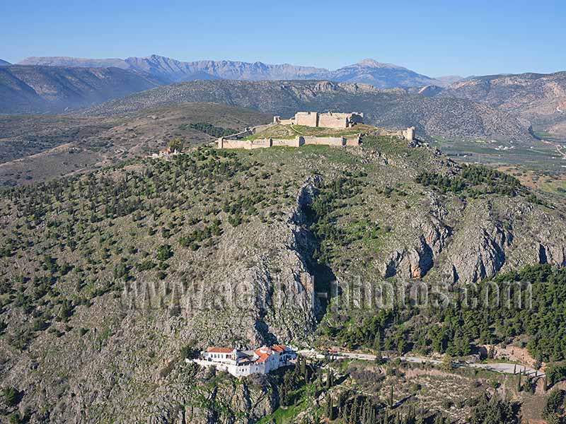 AERIAL VIEW Argos Castle, Peloponnese Peninsula, Greece.