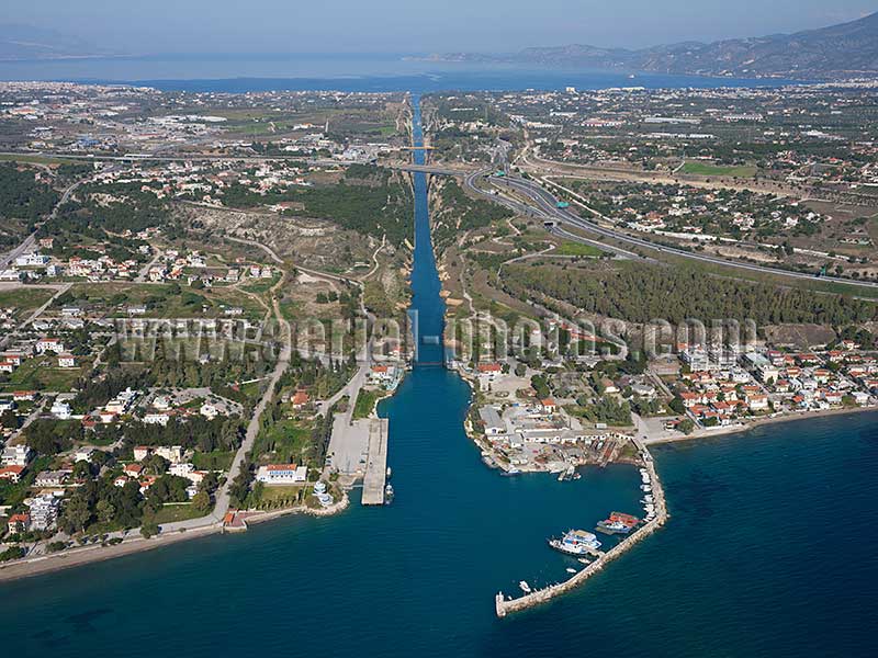 AERIAL VIEW Corinth Canal, Peloponnese Peninsula, Greece.