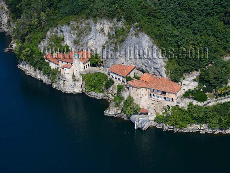 AERIAL VIEW photo of St. Catherine's Hermitage, Lake Maggiore, Lombardy, Italy. VEDUTA AEREA foto, Eremo di Santa Caterina, Lago Maggiore, Lombardia, Italia.
