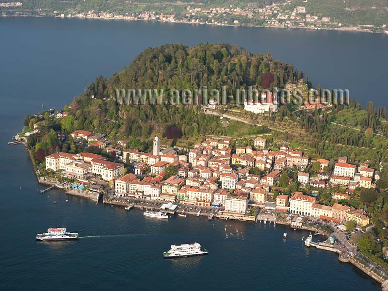 AERIAL VIEW photo of Bellagio village, Lake Como, Lombardy, Italy. VEDUTA AEREA foto, Lago di Como, Lombardia, Italia.