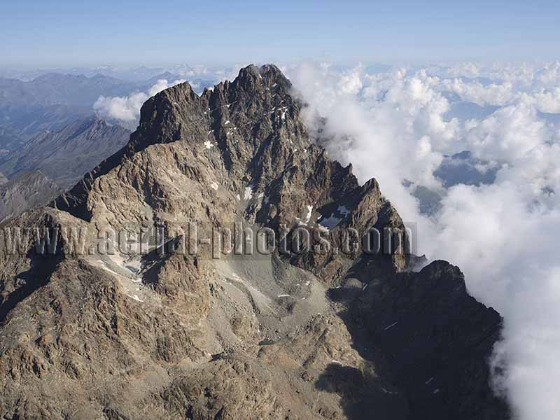 AERIAL VIEW photo of Mount Viso, italian Alps, Piedmont, Italy. VEDUTA AEREA foto, Monviso - Monte Viso, Piemonte, Italia.