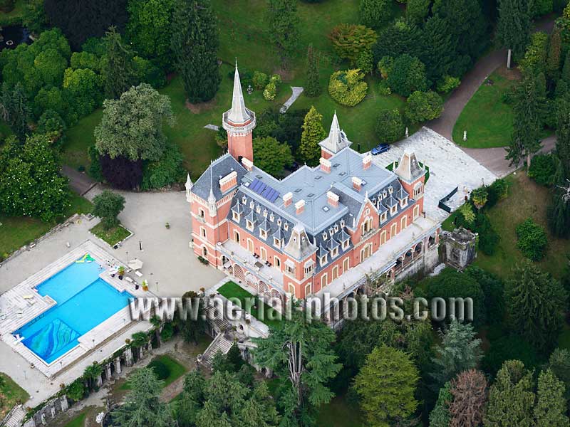 Aerial view, Villa Branca, Baveno, Lake Maggiore, Piedmont, Italy. VEDUTA AEREA foto, Lago di Maggiore.