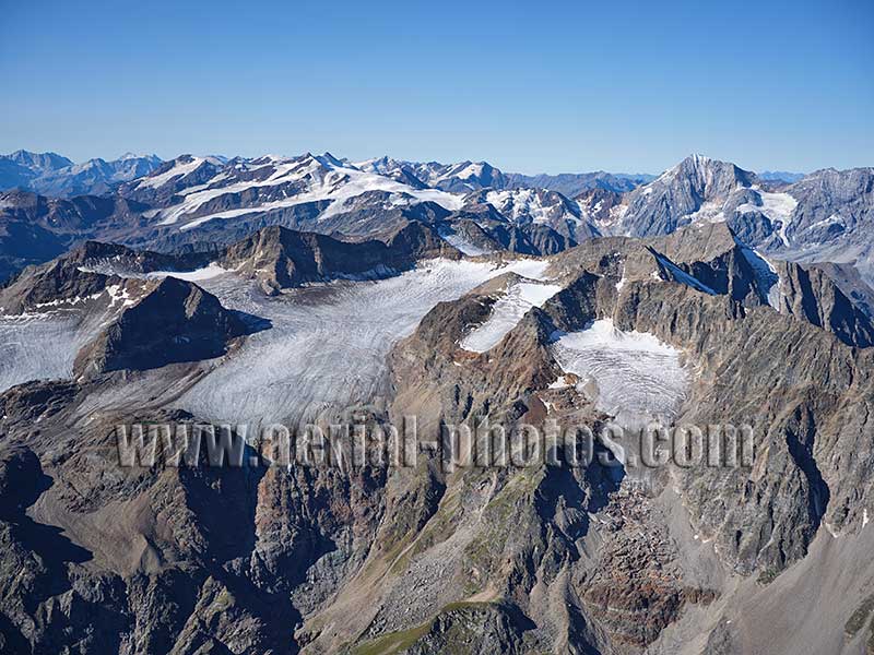 AERIAL VIEW photo of the Schildspitze in the Stelvio Massif. Trentino-Alto Adige, Italy.