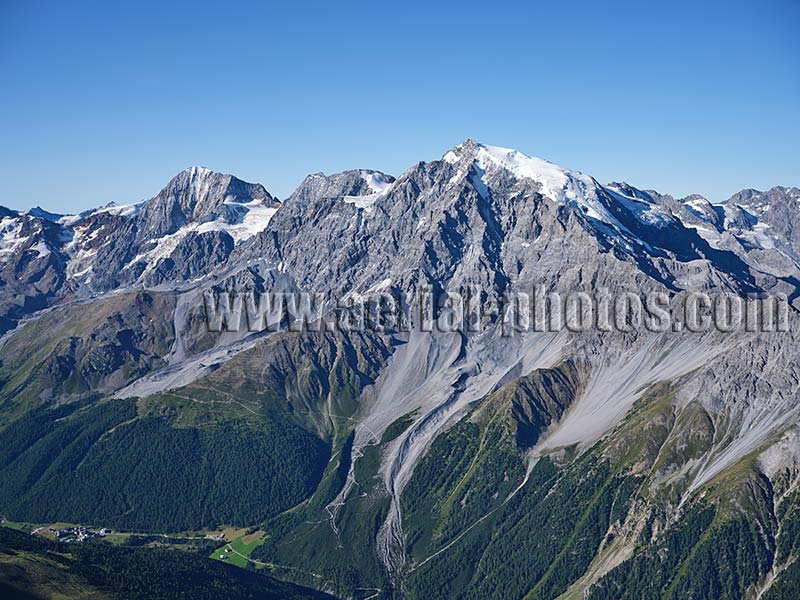 AERIAL VIEW photo of the Ortles and the Gran Zebru in the Stelvio Massif. Trentino-Alto Adige, Italy.