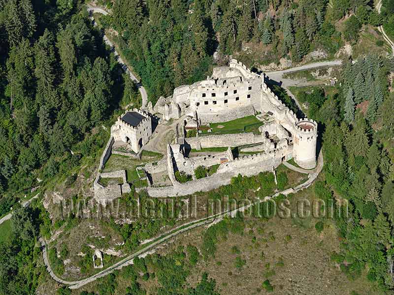 AERIAL VIEW photo of Montechiaro Castle. Trentino-Alto Adige, Italy.