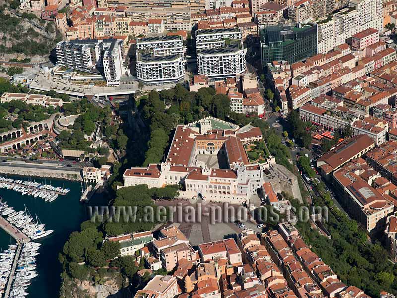 Aerial photo, Prince's Palace, The Rock, Monaco-Ville. Vue aérienne, Le Rocher.