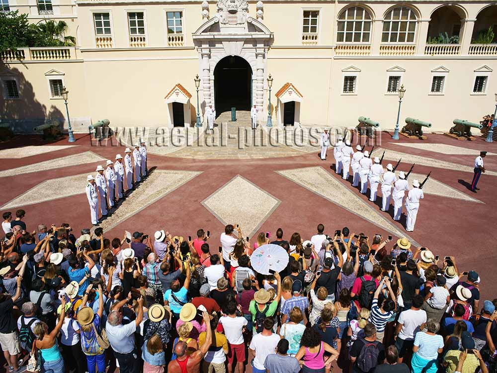 Aerial photography without an aircraft by means of a telescopic mast (from PhotoMast). Changing of the guard. Principality of Monaco.