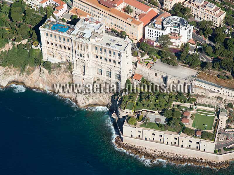 Aerial photo, Oceanographic Museum, The Rock, Monaco. Vue aérienne, Le Rocher, Musée Océanographique.