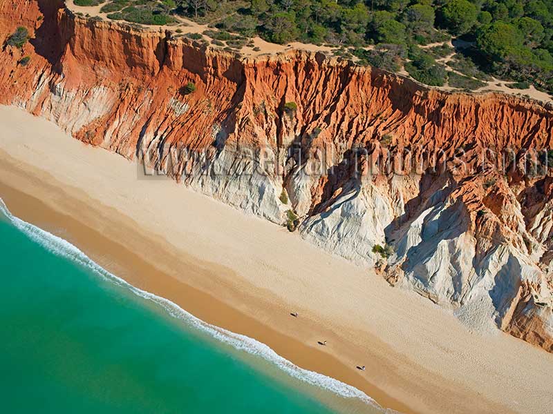 AERIAL VIEW photo of a cliff, Falésia Beach, Albufeira, Algarve, Portugal. VISTA AEREA Praia da Falésia.