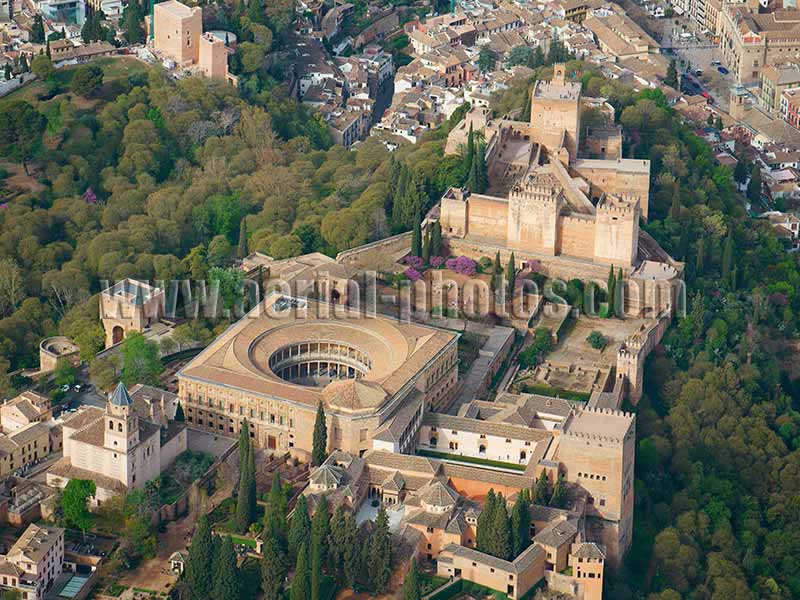 AERIAL VIEW photo of the Alhambra in Granada, Andalusia, Spain. VISTA AEREA Andalucia, España.