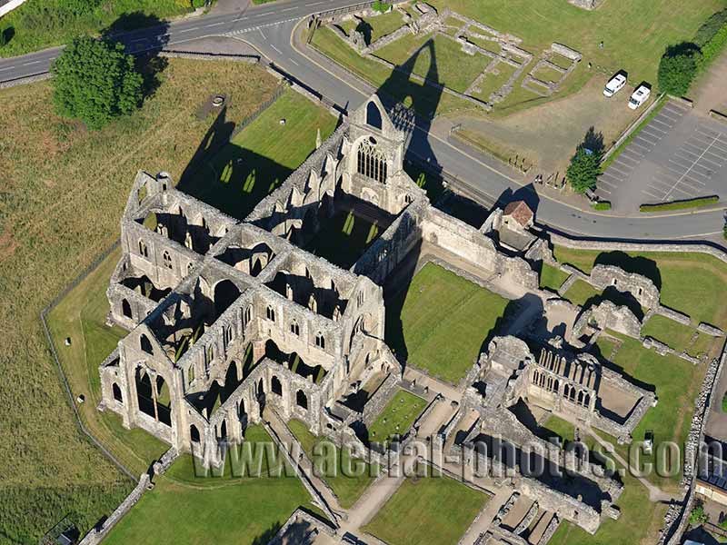 Aerial view, Tintern Abbey, Wales, United Kingdom.