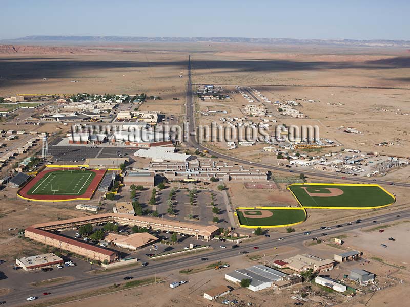 Aerial view of the city of Chinle, Navajo Reservation, Arizona, United States.