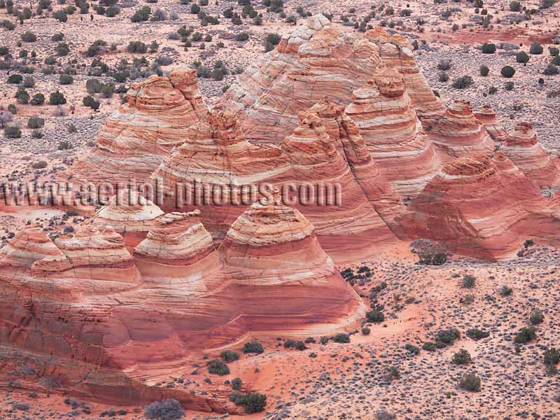 Aerial view of sandstone mounds resembling teepees, Paria Canyon North Coyote Buttes Wilderness, Arizona, USA.