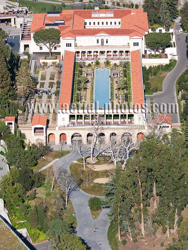 Aerial view of the Getty Villa, a museum near Malibu, Pacific Palisades, Los Angeles, California, USA.