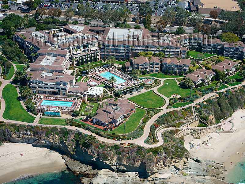 Aerial view of the Montage Laguna Beach, a luxury oceanfront hotel, Orange County, California, USA.