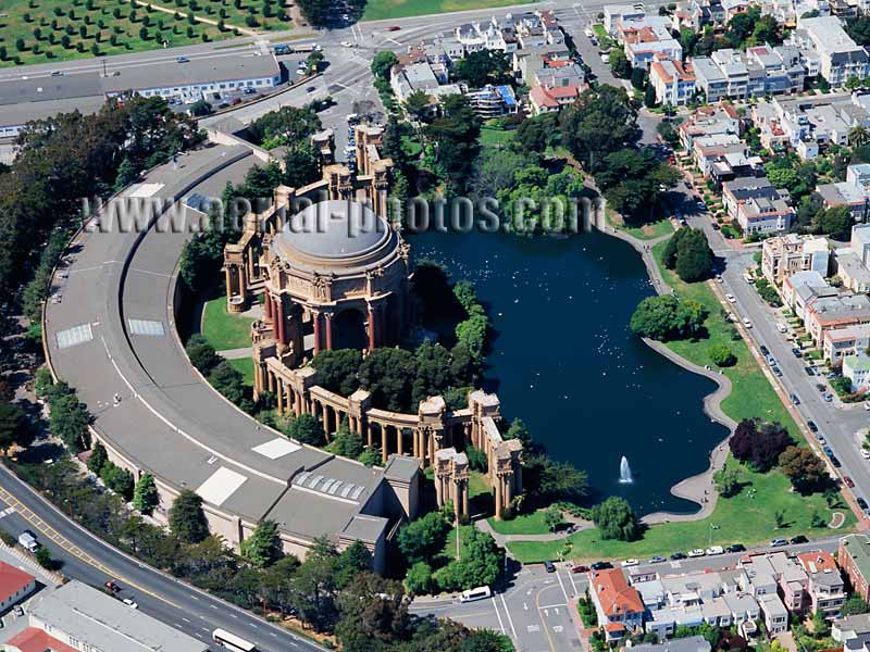Aerial view of the Palace of Fine Arts, built for the Panama-Pacific exposition, San Francisco, California, USA.