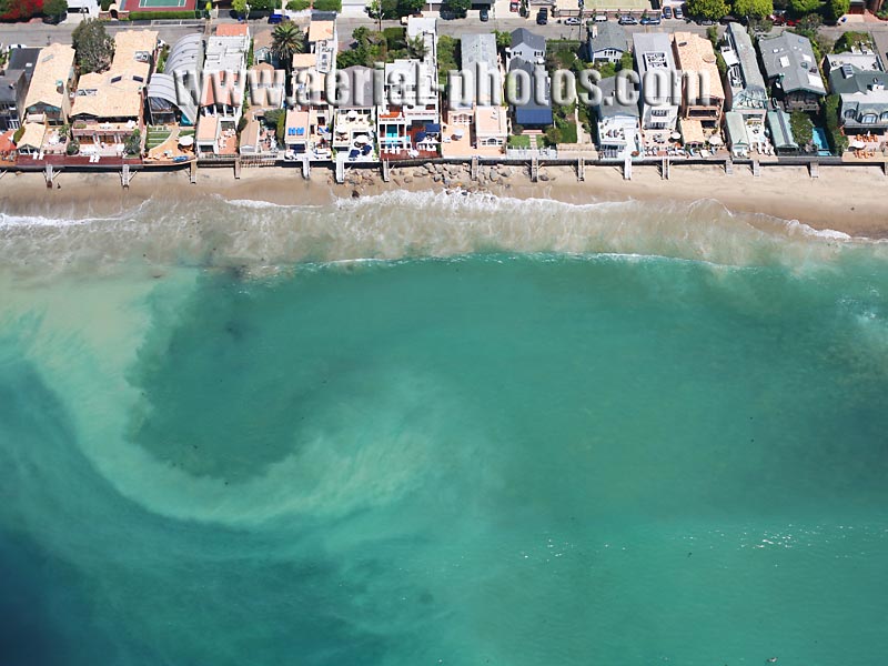 Aerial view of a rip current, Malibu Colony, Los Angeles, California, USA.