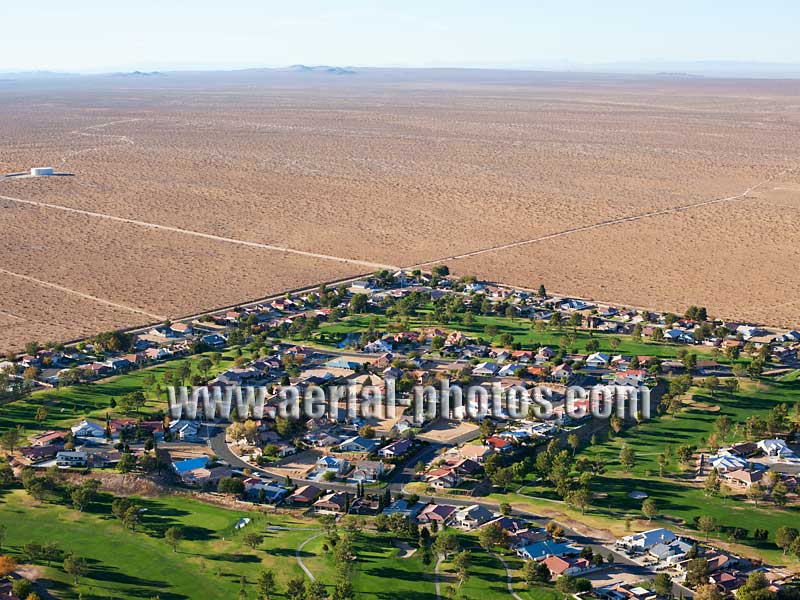 AERIAL VIEW photo of a city in the Mojave Desert, Helendale, Mohave, California, United States.