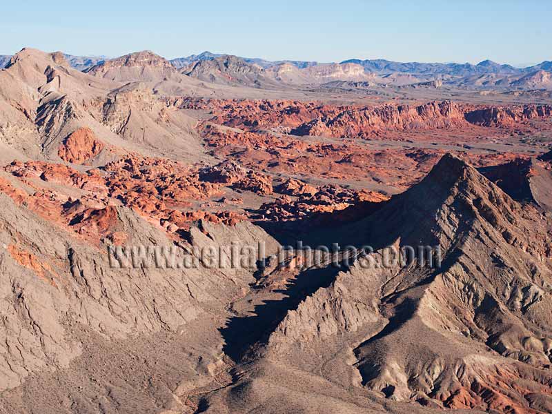 Aerial view of landscape at Bowl of Fire, Lake Mead National Recreation Area, Nevada, USA.