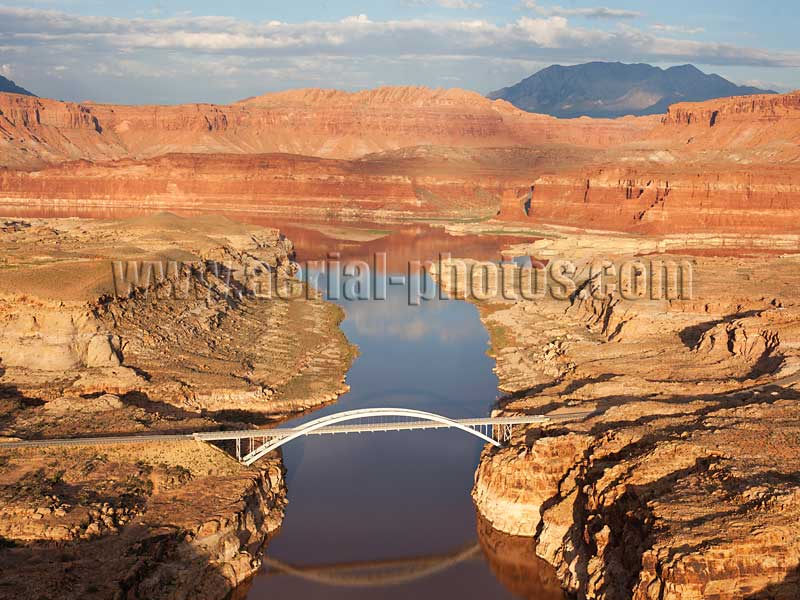 Aerial view of Hite Crossing Bridge, Lake Powell, Utah, Colorado Plateau, USA.