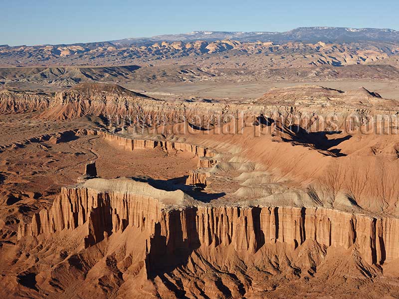 Aerial view of a desert landscape near Capitol Reef National Park, Utah, USA.